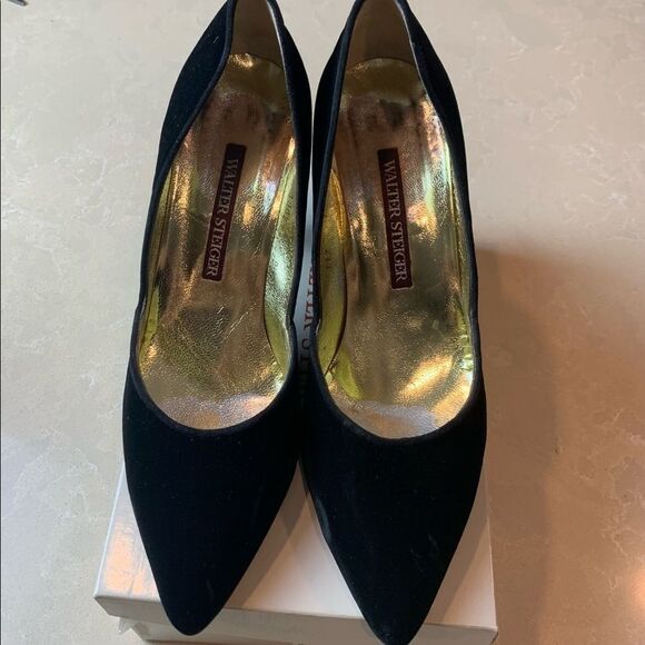 Walter Steiger Black Velvet Formal Heels size 8 1/2 with Original Box - Picture 1 of 9